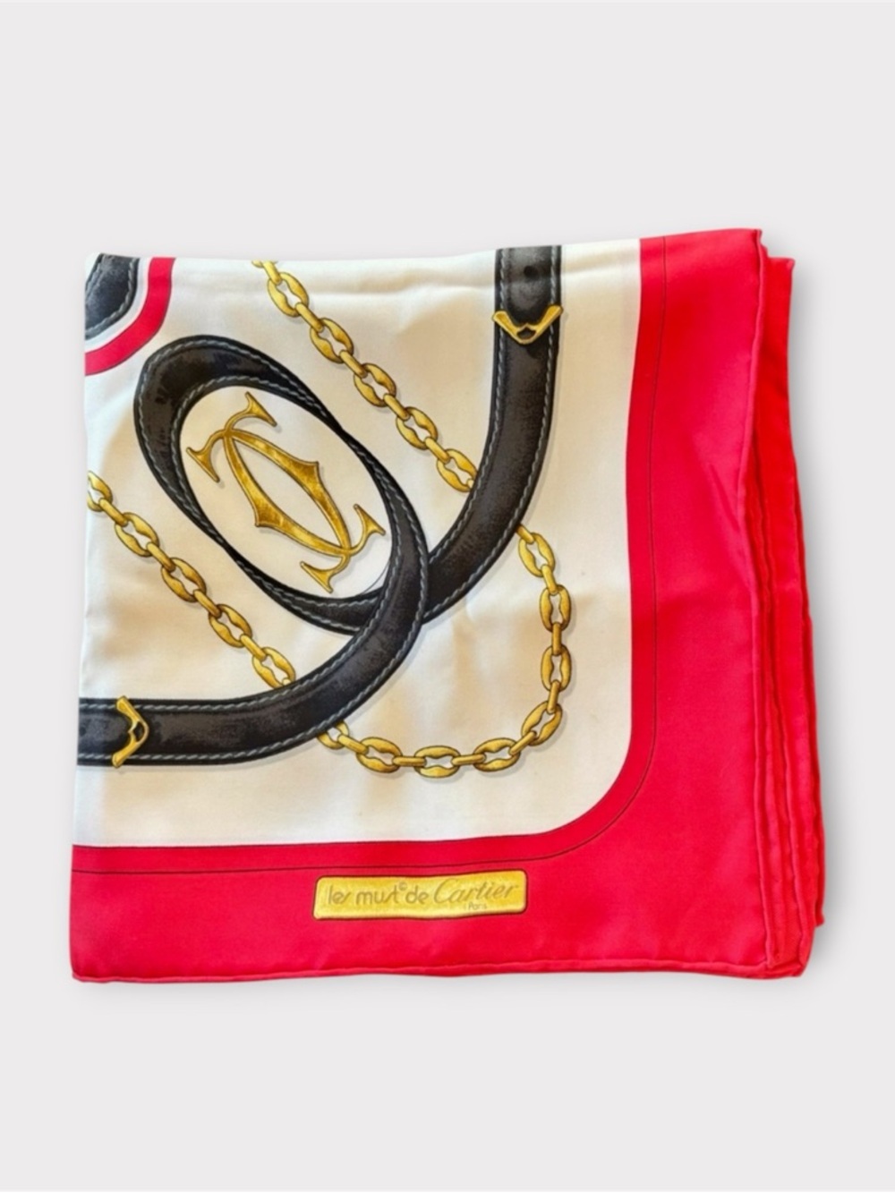 CARTIER Vintage Silk Equestrian Chain Scarf, 34” Carre’ Made in France